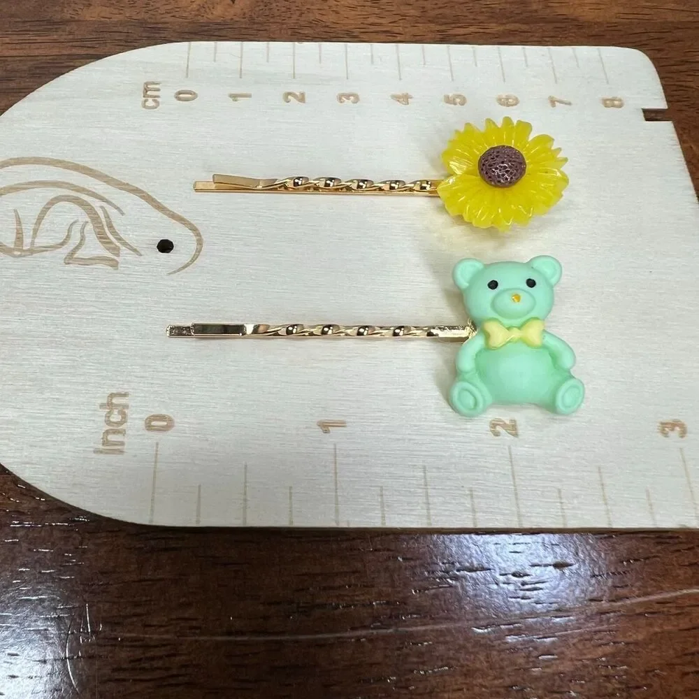 Hair pins fashion bear flower ribbon hair pin 4PC set Yellow anime LA Comic Con